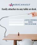 FlexiLamp Touch XL LED Nail Desk Lamp with Removable Clamp displayed on desk, flexible arm, touch sensor, 3 brightness levels