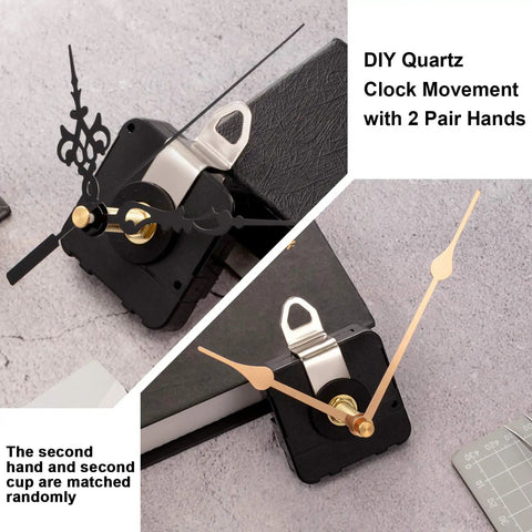 Two Pack Quartz Clock Movement Kit With Hands for DIY Wall Clocks Replacement Mechanism 31mm Shaft shown with two pairs of hands