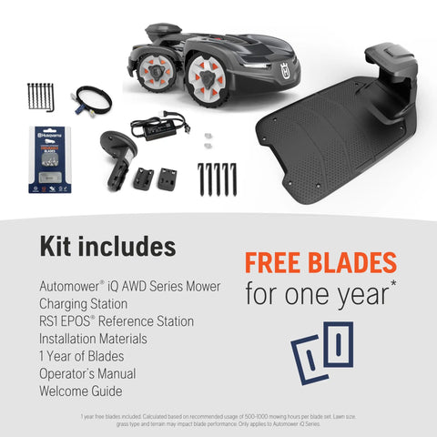 435iQ AWD Automower Robotic Mower For 0.9 Acre Yards, Wire Free No Fuss Lawn Care With EPOS Precision and accessories kit
