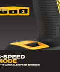 Close-up of the speed selector on the Cordless 20V Max Brushless Impact Driver with variable speed trigger feature.