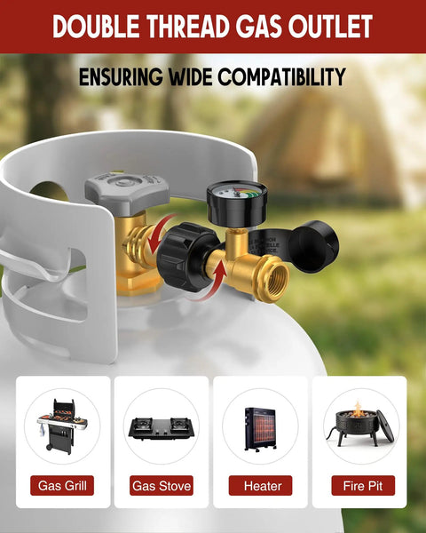 Color Coded Propane Tank Gauge Level Indicator For 5 To 40 Lb Tanks Easy Read At A Glance With Green Yellow Red Zones No Guesswork For Grill Heater Fryer Camper And Outdoor Cooking On The Go, brass gauge on propane tank