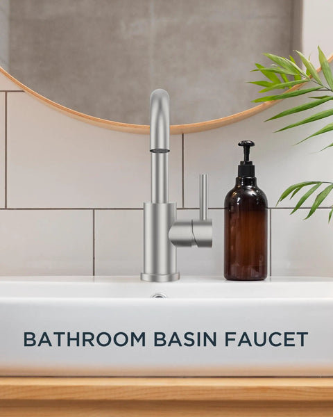 Heavy Duty Single Handle Bathroom Faucet 1 Hole Sink Tap Brushed Nickel Lead Free 304 Stainless Steel Smooth Glide Valve Zero Grind Operation Quick Grip Install Rock Solid