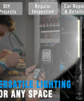 Ultra Bright 700 Lumen Rechargeable LED Work Light With Magnetic Base showcasing versatile use for DIY, inspection, and car repairs.