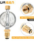 Surieen POL propane low-pressure regulator with 3/8 inch flare female outlet and brass LP tank service adapter