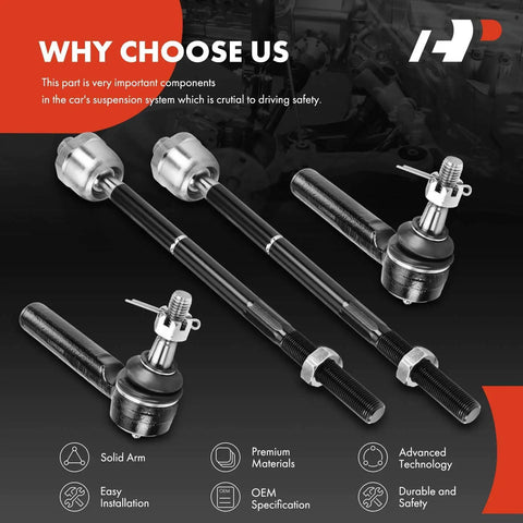 Front Inner And Outer Tie Rod End Kit To Fix Uneven Tire Wear And Bring Smoother Steering For Chevrolet Tahoe Suburban Silverado 1500 Sierra 1500 Yukon Yukon XL Escalade 2015 To 2020, 4-piece set