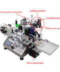 Heavy Duty Desktop Bottle Labeling Machine For Round Bottles With Lowkey Touch Screen Setup High Speed Sticker Wrapper smooth ride cart with coding features.