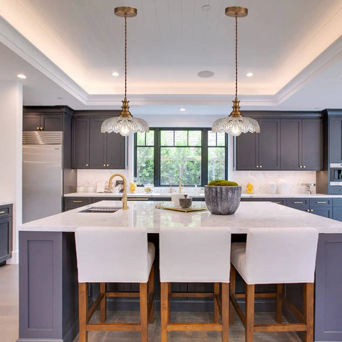 Vintage Inspired Pendant Lights Fixture With Flower Design Modern Glass And Metal Hanging Lamps for Kitchen Island