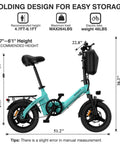 Folding Electric Bike For Adults And Teens With 400W Motor UL Certified Commuter Ebike 23 MPH Top Speed And 25 Mile Range 36V 10Ah Battery Dual Disc Brakes Compact Portable And Easy To Fold, side view with dimensions