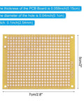 12 Pack 2 By 2.8 Inch Single Sided PCB Prototyping Boards For DIY Electronics Projects Yellow Copper Plated FR4 Solderable Breadboard With 0.1 Inch Pitch, showing board dimensions and hole size