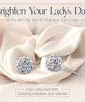8 mm Disco Ball Stud Earrings In 925 Sterling Silver With White Crystals For Women, small round studs on cream fabric