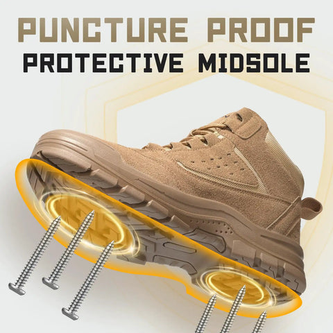Steel Toe Work Boots For Men And Women Lightweight Slip Resistant High Top Safety Shoes With Puncture Proof Construction closeup