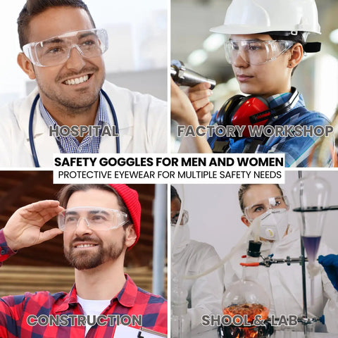 Over Eyeglasses Safety Goggles 6 Pack Anti Fog Anti Scratch ANSI Z87.1 Polycarbonate Wraparound Lenses For Men Women in different work environments