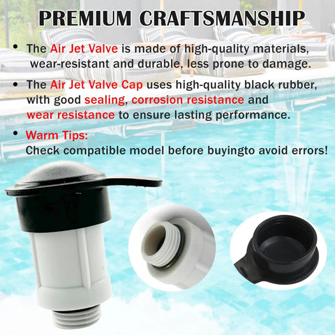 Air Jet Valve And Jet Valve Cap Replacement Kit For Above Ground Pools DIY Friendly Upgrade with text description