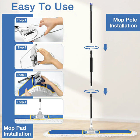 Step-by-step assembly tutorial for 48 Inch Commercial Dust Mop Featuring Oversized Head Heavy Duty Floor Sweeper.
