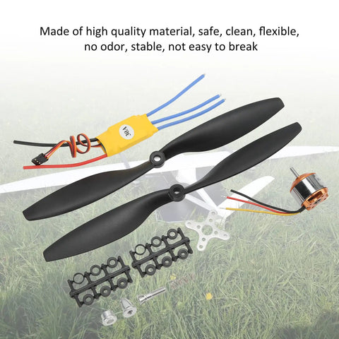 Beefed Up 930KV Brushless Motor And 30A ESC 1045R Propeller Kit with aluminum mount and connectors on grass background