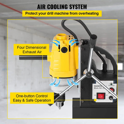 Air cooling system of Heavy Duty 8500N Magnetic Drill Press With 750W Copper Motor prevents overheating during operation.