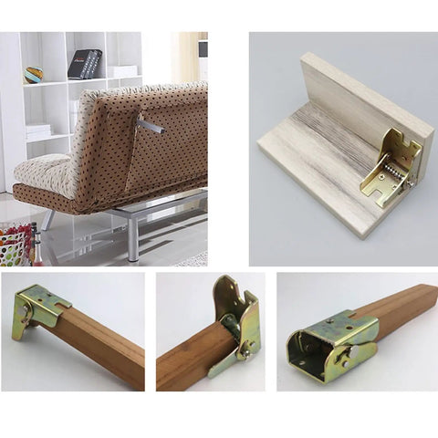 4 Pack Self Locking Folding Brackets Heavy Duty Galvanized Steel Hinges For Foldable Workbench And Kitchen Table Ready To Roll Rock Solid Stability No Sweat Assembly Silver Grey displayed with a couch and wood construction.