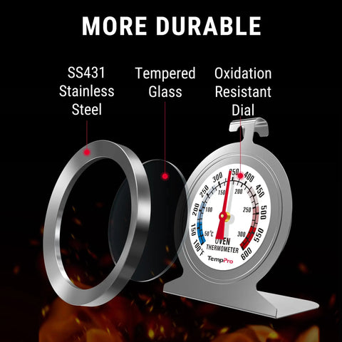 Two Pack Analog Oven Thermometer For Gas Ovens 50 To 300C And 100 To 600F Stainless Steel 431 Gauge with dial components