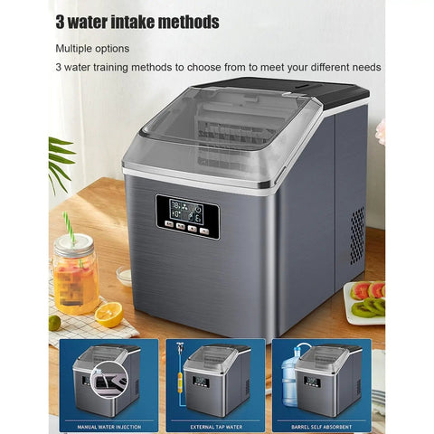 High Octane Countertop Ice Maker Cranks Out Top Shelf Cubes At Record Pace With Up To 25kg Daily Output And Integrated Water Line Hookup for manual, tap, or barrel water intake.