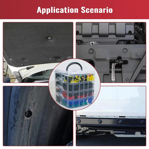 Heavy Duty 2041 Piece Shop Essentials Kit With Beefy Push Pin Retainers And Door Trim Clips To Fix Your Ride Quick Features Forty Two Proven Sizes For Toyota Ford Honda Chevy And Gm Trucks showcased in various automotive applications.