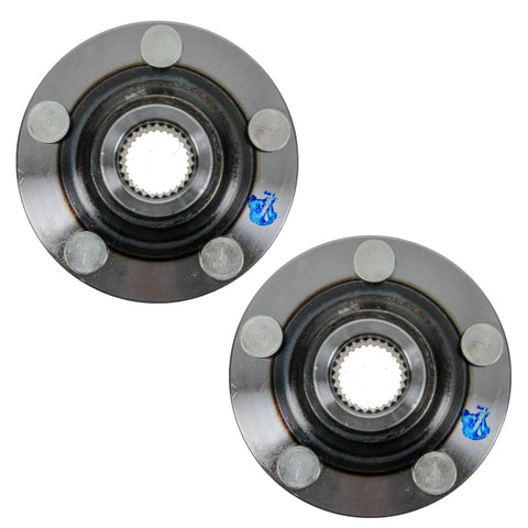 Front view of two front hubs from Front Wheel Bearing And Hub Assembly Kit For Subaru Impreza Forester Outback Baja Legacy 1990-2007 8 Piece Set Includes 2 Front Bearings 2 Front Hubs And 2 Front Inner And Outer Seals.