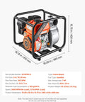 Heavy Duty 7HP Gas Powered Water Pump Pulling 242 GPM Through 3 Inch Intake Featuring A Knockout Cast Iron Impeller Plus 25 Foot Discharge Hose built tough for draining