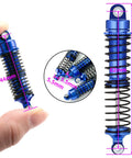 Close-up of 4 Piece Aluminum RC Shocks Kit For 1 To 18 Traxxas LaTrax Teton Desert Prerunner featuring measurements and blue springs.