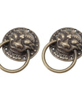 Set Of 2 Chinese Style Tiger Head Cabinet Handles, Antique Copper Door Pull Rings, vintage brass knobs, 3.5cm base