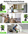 Dope Self Leveling Green Cross Line Laser Level With Tripod, 100Ft Range, Perfect For Picture Hanging, Tile, Decor And DIY Construction, Indoor Use, Battery Powered AA And Picture Hanging Strips Included. 360° magnetic holder and tripod shown