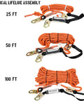 Image showing 25 FT, 50 Foot Vertical Lifeline Kit With Three Strand Rope And Rope Grab And Snap Hooks Shock Absorber ANSI Compliant