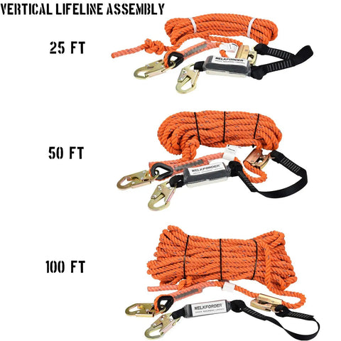 Image showing 25 FT, 50 Foot Vertical Lifeline Kit With Three Strand Rope And Rope Grab And Snap Hooks Shock Absorber ANSI Compliant