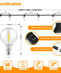 Specifications of 100Ft Outdoor G40 LED Globe String Lights Dimmable Waterproof Shatterproof Connectable Commercial Grade Patio