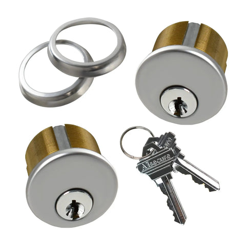 Commercial Storefront Mortise Cylinder Lock Kit 4 Pack Satin Chrome Silver Finish Solid Brass Core with keys