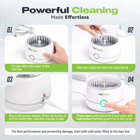Four-step guide to use Ultrasonic Retainer Cleaner For Aligners Night Guards Dentures And Mouthguards Plus Jewelry Watches Glasses And Coins Deep Cleaning At 45000 Hz