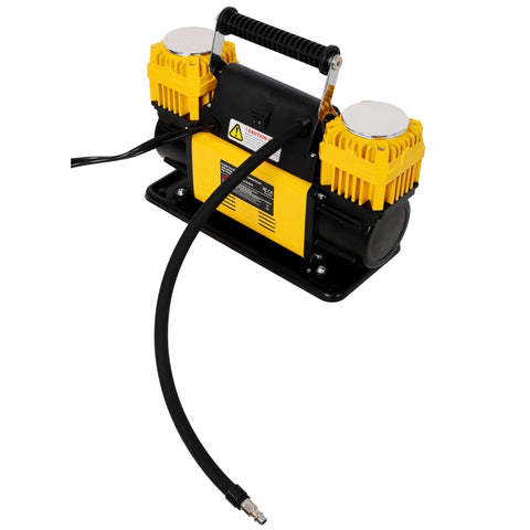 Heavy Duty 12V Dual Cylinder Air Compressor With Pressure Gauge. Fast Tire Inflator For Cars Suits Rvs Trucks Motorcycles. Includes 26ft Industrial Grade Air Hose For Quick, Easy Inflation On The Go Anywhere