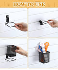Installation guide for Six Piece Slatwall Cups And Hooks Organizer Set Black Metal Mesh Wire Holder for slatwall storage.
