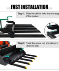 Installation steps of Heavy Duty Clamp On Debris Forks For 48 Inch Loader Bucket Pallet Forks With Five Tines And 2500 Pound Capacity Attachments