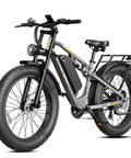 Powerful 2500W Peak Electric Fat Tire Bike for Adults with 52V 20Ah 1040Wh Battery, dual suspension, and hydraulic brakes, side view.