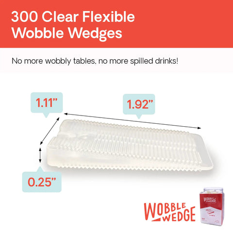 Flexible Plastic Leveling Shims For Home DIYers And Furniture Stabilizers Clear Wedges For Tables Beds Desks Toilet And Appliances Easy Stabilization Made In USA 300 Pack shown with dimensions 1.92 x 1.11 x 0.25 inches