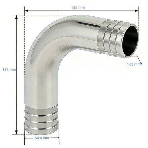 Lophtnix 304 stainless steel 2 in hose barb elbow, 90-degree, dual 2-in barbed ends