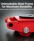 Close-up of Beefy 8 Ton Industrial Machinery Mover With 360 Degree Rotating PU Rollers, Solid Carbon Steel Heavy Duty Skates Dolly, Red