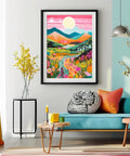 Diamond Painting Kit For Adults Beginners Mountain Flower DIY Diamond Art Set With Tools Full Round Drill Diamonds 16x12 Inch Canvas displayed in living room decor