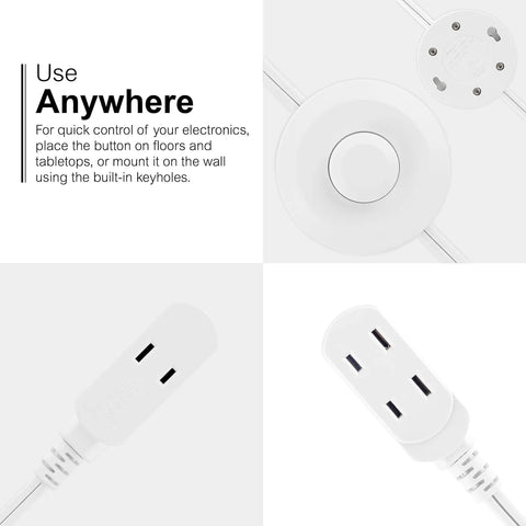 Extension Cord With Footswitch And 3 Outlets, On Off Switch, shown with white footswitch and three-outlet plug.
