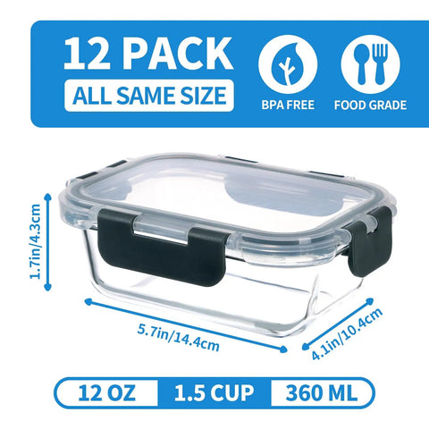24 Piece Small Glass Food Storage Containers With Lids 1.5 Cup Meal Prep Set Airtight Leak Proof BPA Free details