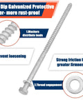 Heavy Duty Wood Lag Bolts Kit With Washers 40 Pack Half Inch By Ten Inch Hot Dip Galvanized Hex Lag Screws For Decks And Fences Tandefio, shown with rust-proof galvanized coating