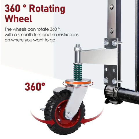Heavy Duty 6 Inch Gate Wheel With 500 Pound Load Capacity, 360 Degree Swivel Gate Caster, Spring Loaded, Metal Tube Gate
