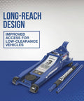 Long Reach Low Profile Floor Jack For Low Clearance Cars, 3 Ton Capacity, Quick Lift Foot Pedal, Dual Piston Pump, Heavy Duty