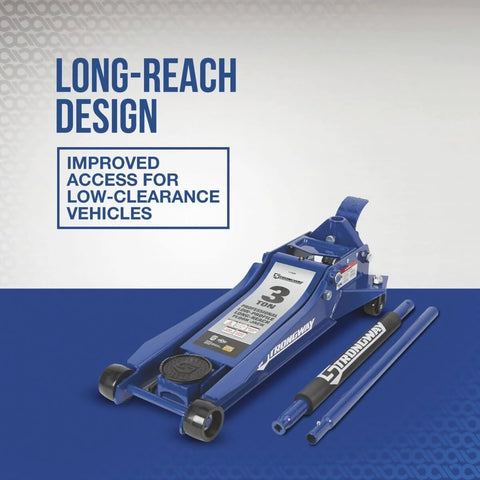 Long Reach Low Profile Floor Jack For Low Clearance Cars, 3 Ton Capacity, Quick Lift Foot Pedal, Dual Piston Pump, Heavy Duty