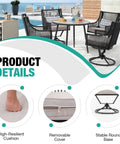 Product details of Outdoor Swivel Dining Chairs Set Of 2 With Cushions All Weather Wicker Patio Chairs featuring cushion, cover, and base design.