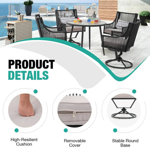 Product details of Outdoor Swivel Dining Chairs Set Of 2 With Cushions All Weather Wicker Patio Chairs featuring cushion, cover, and base design.